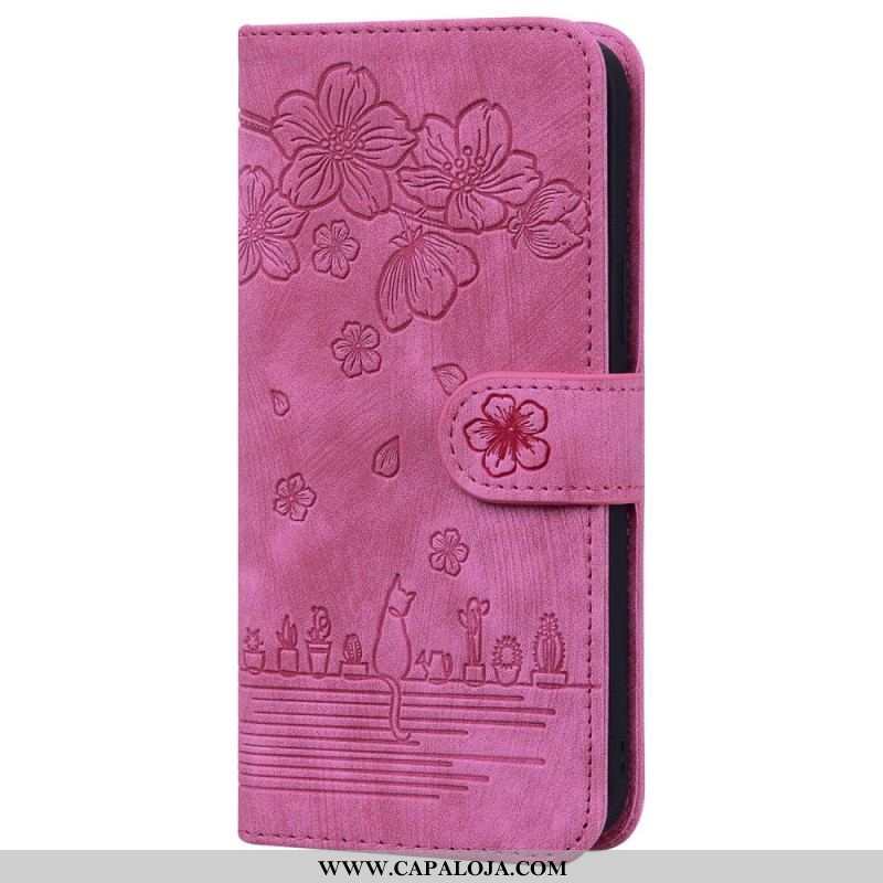 Capa De Couro Para Xiaomi 12 / 12X De Cordão Fio Dental Floral Gato