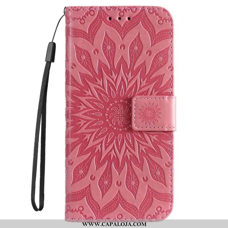 Capa De Couro Para Xiaomi 12T / 12T Pro De Cordão Mandala Do Sol Strappy