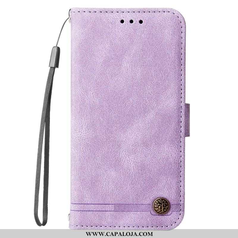 Capa De Couro Para Xiaomi 12T / 12T Pro Rebite Decorativo E Cordão