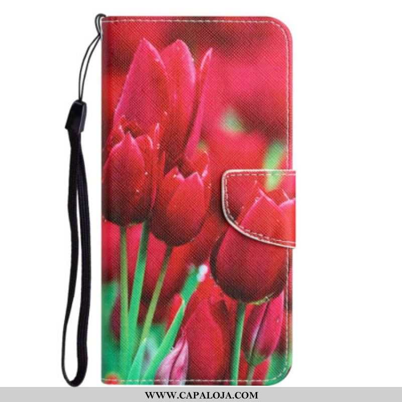 Capa De Couro Para Xiaomi 12T / 12T Pro Tanga Tulipas