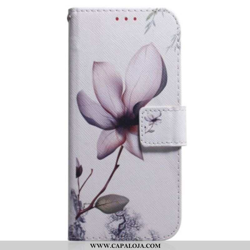 Capa De Couro Para Xiaomi 13 De Cordão Flor De Rosa Com Tiras