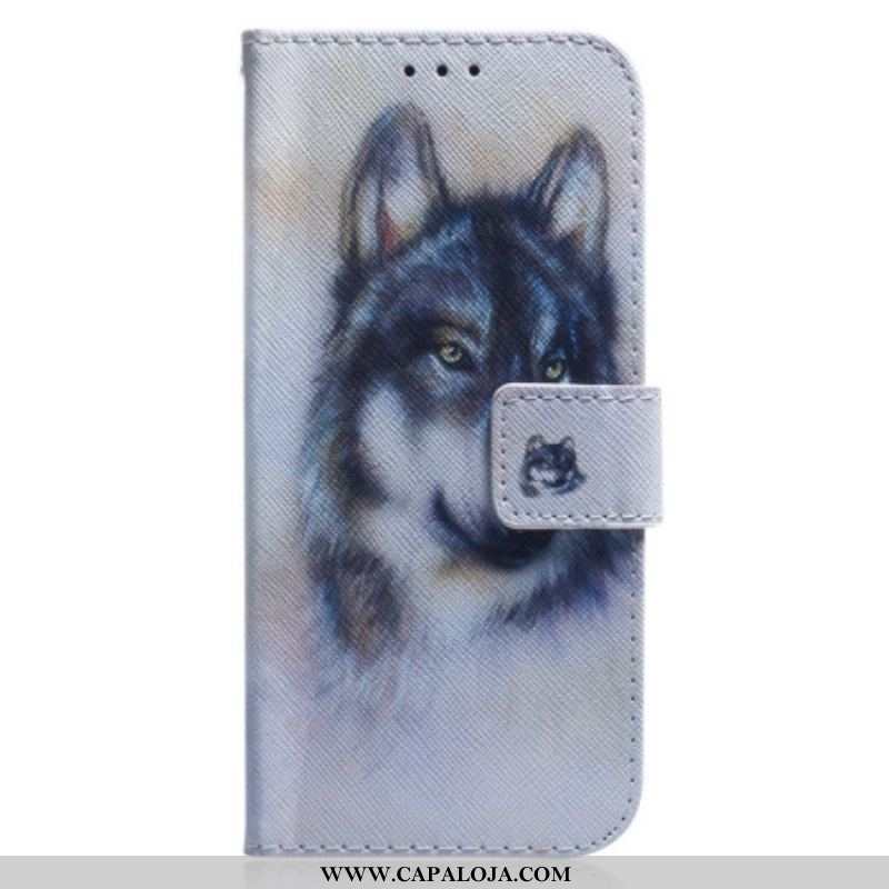 Capa De Couro Para Xiaomi 13 De Cordão Strappy Aquarela Lobo