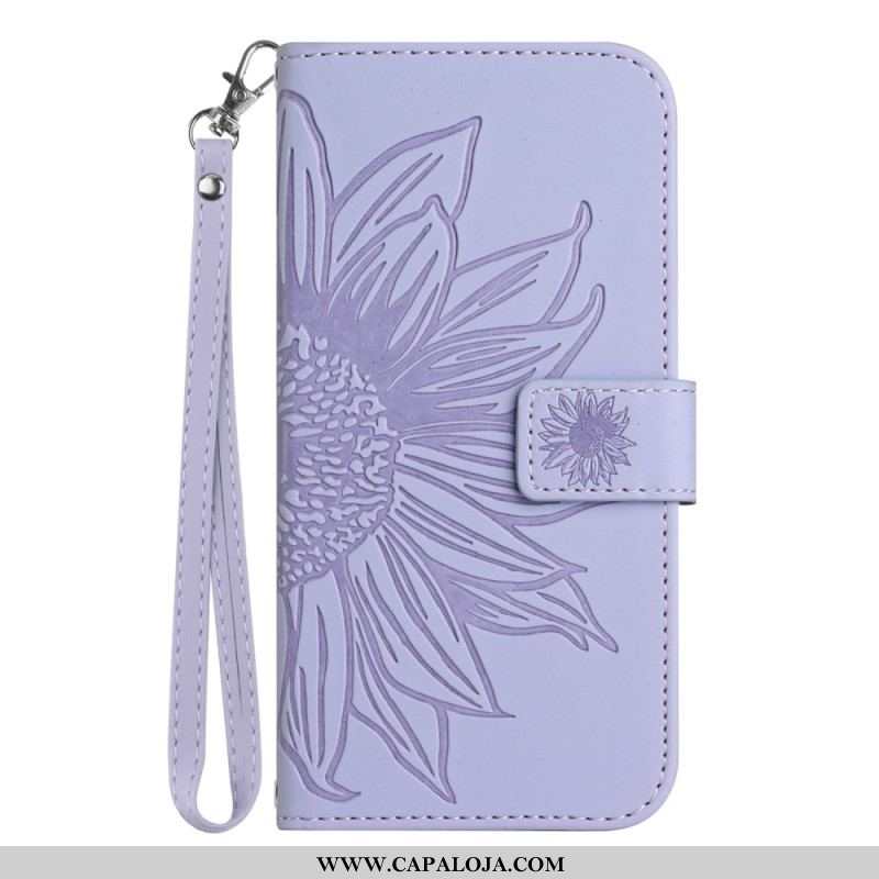 Capa De Couro Para Xiaomi 13 Flor Com Cordão