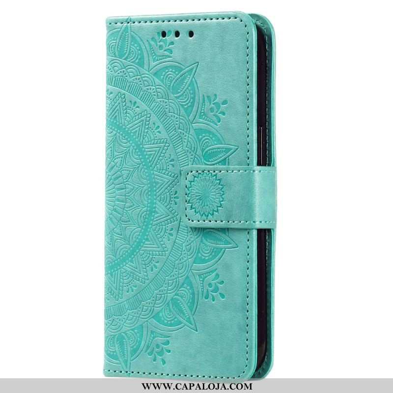 Capa De Couro Para Xiaomi 13 Lite Mandala Sol Com Cordão