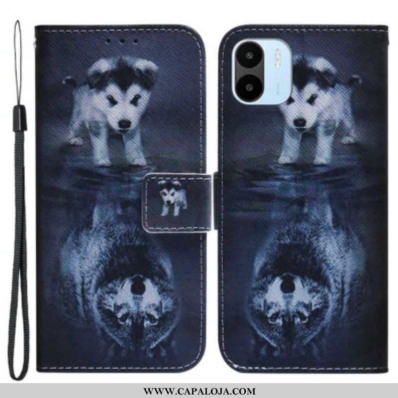 Capa De Couro Para Xiaomi Redmi A1 Reflexo De Cachorro