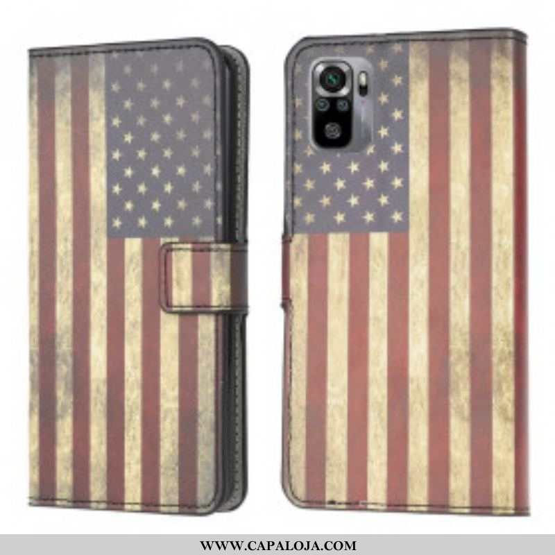 Capa De Couro Para Xiaomi Redmi Note 10 / 10S Bandeira Americana