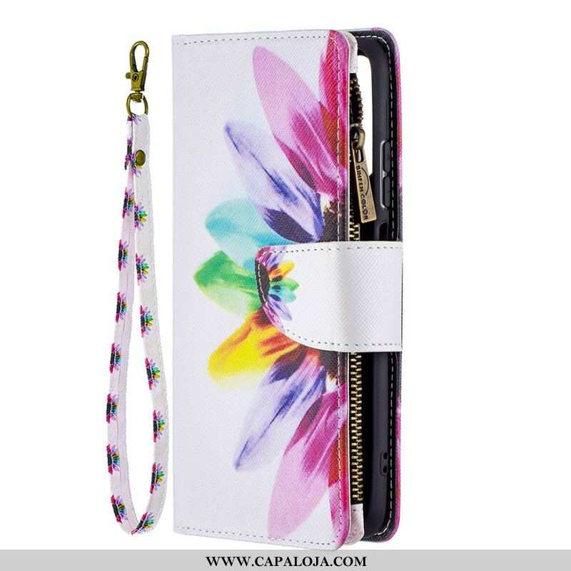 Capa De Couro Para Xiaomi Redmi Note 10 / 10S Bolso Com Zíper Flor