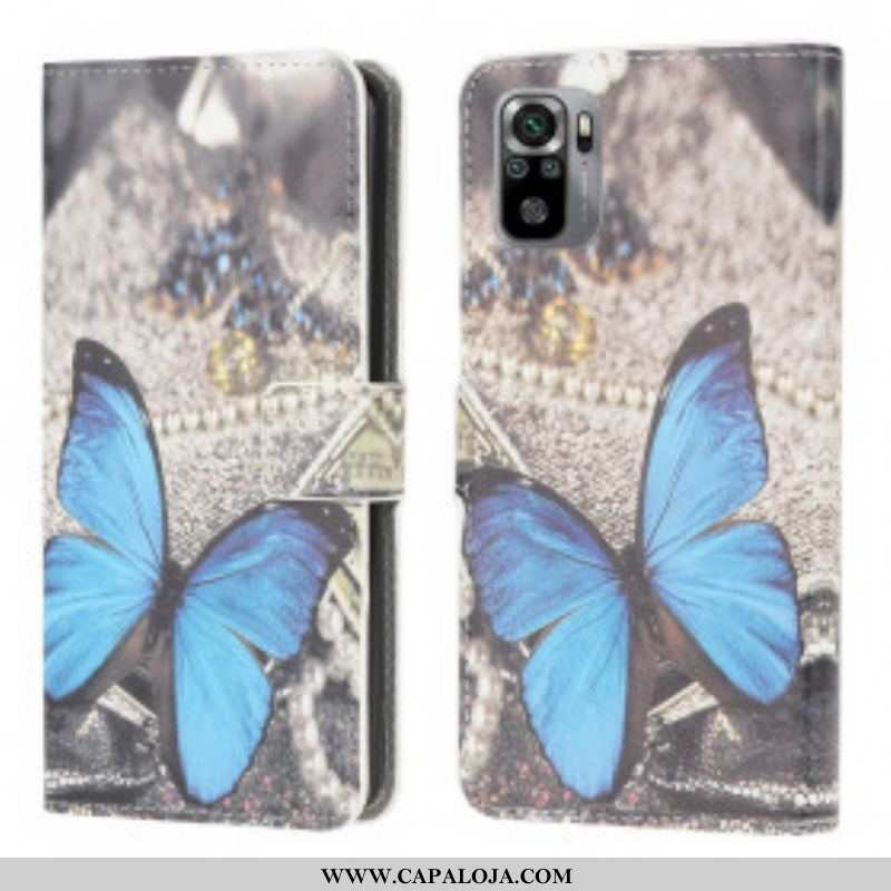 Capa De Couro Para Xiaomi Redmi Note 10 / 10S Borboleta Azul