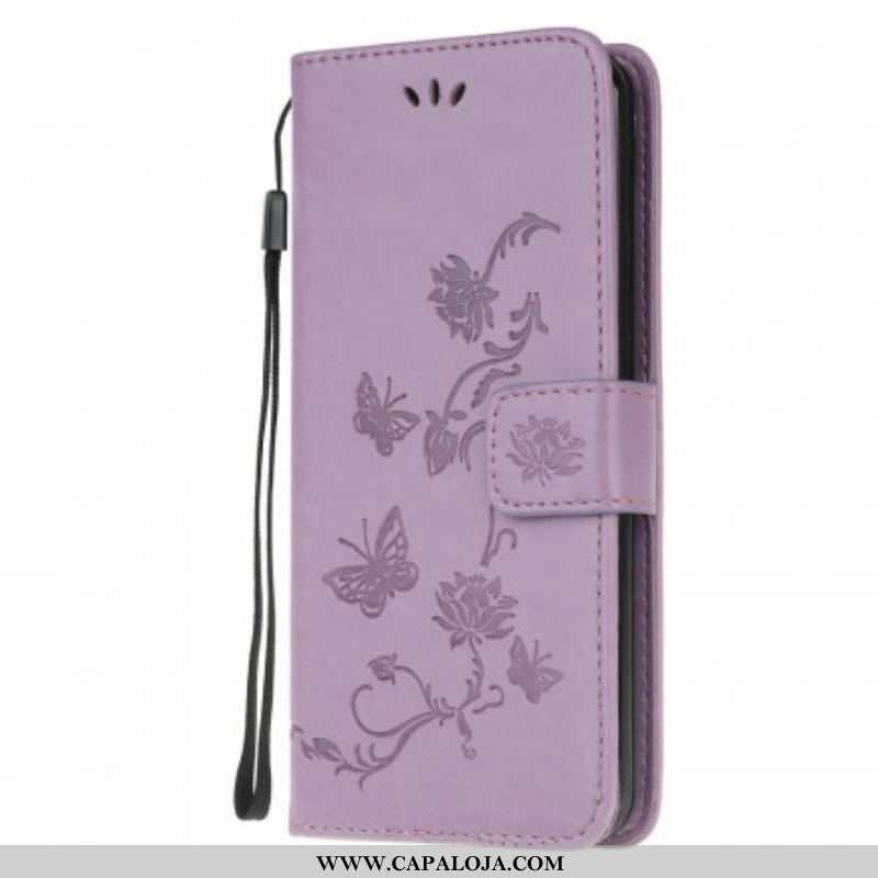 Capa De Couro Para Xiaomi Redmi Note 10 / 10S Borboletas E Flores