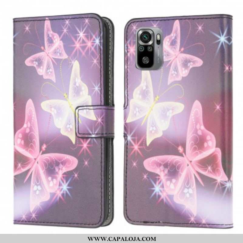 Capa De Couro Para Xiaomi Redmi Note 10 / 10S Borboletas E Flores