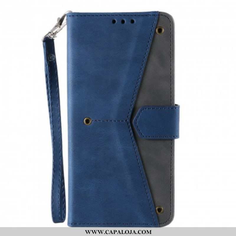 Capa De Couro Para Xiaomi Redmi Note 10 / 10S Rebites Bicolores De Couro Falso