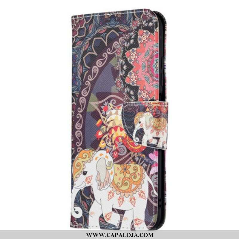 Capa De Couro Para Xiaomi Redmi Note 10 5G Elefante Indiano