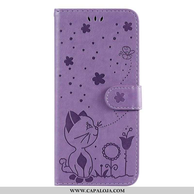 Capa De Couro Para Xiaomi Redmi Note 10 5G Gato Anino