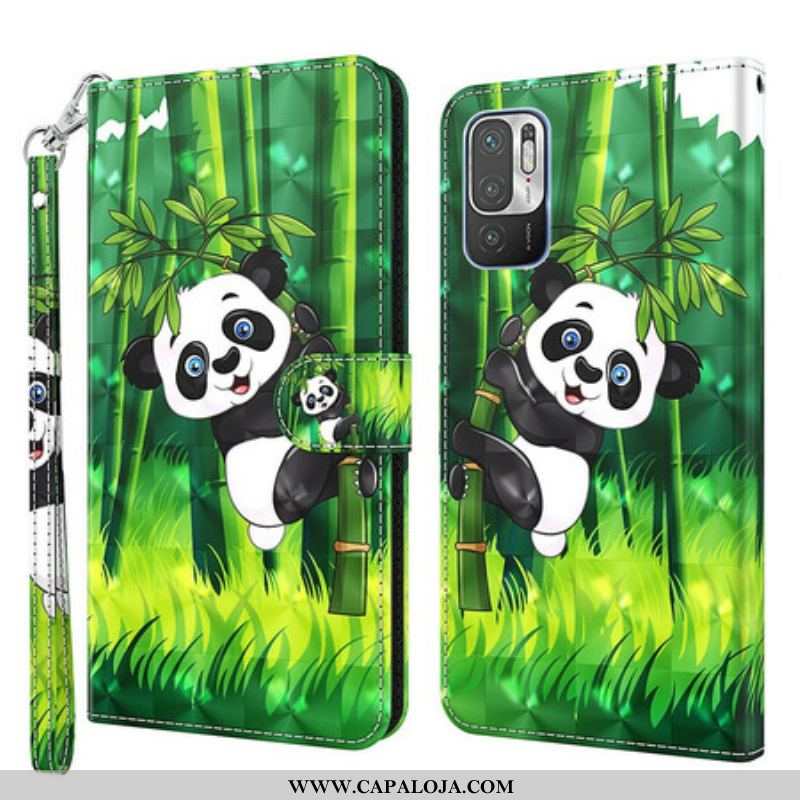 Capa De Couro Para Xiaomi Redmi Note 10 5G Panda E Bambu