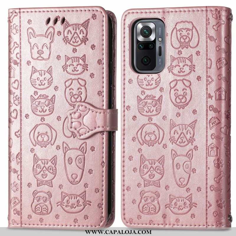 Capa De Couro Para Xiaomi Redmi Note 10 Pro Animais Animados