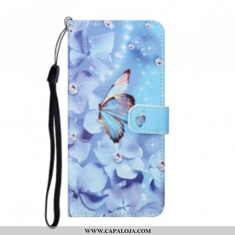 Capa De Couro Para Xiaomi Redmi Note 10 Pro De Cordão Borboletas Strappy Diamond