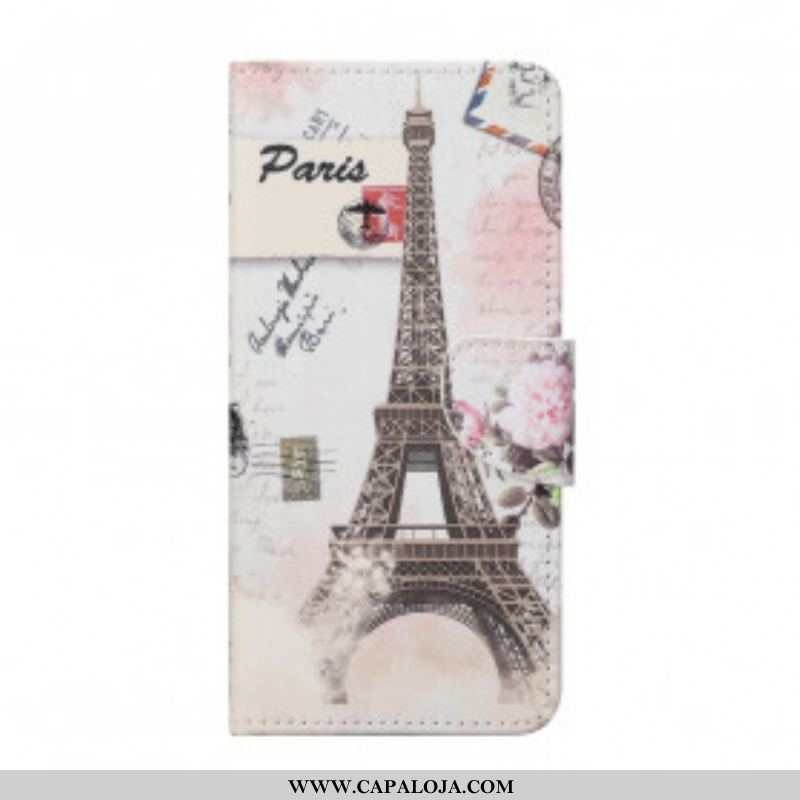 Capa De Couro Para Xiaomi Redmi Note 10 Pro Torre Eiffel Retrô