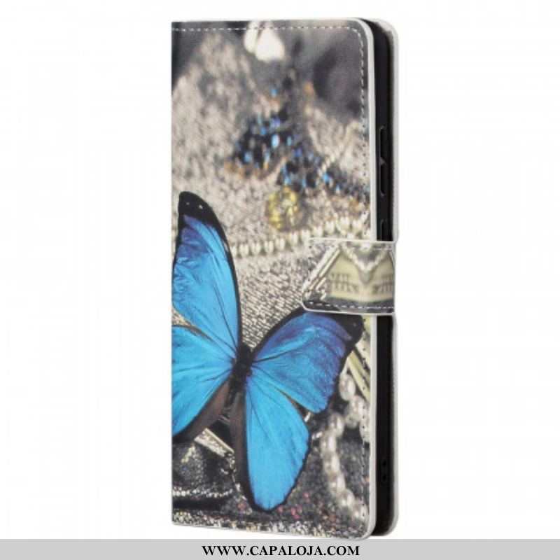 Capa De Couro Para Xiaomi Redmi Note 11 / 11S Borboleta Azul