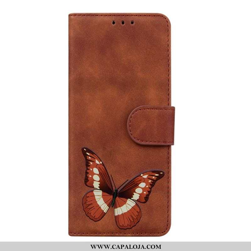 Capa De Couro Para Xiaomi Redmi Note 11 / 11S Borboleta Com Toque De Pele