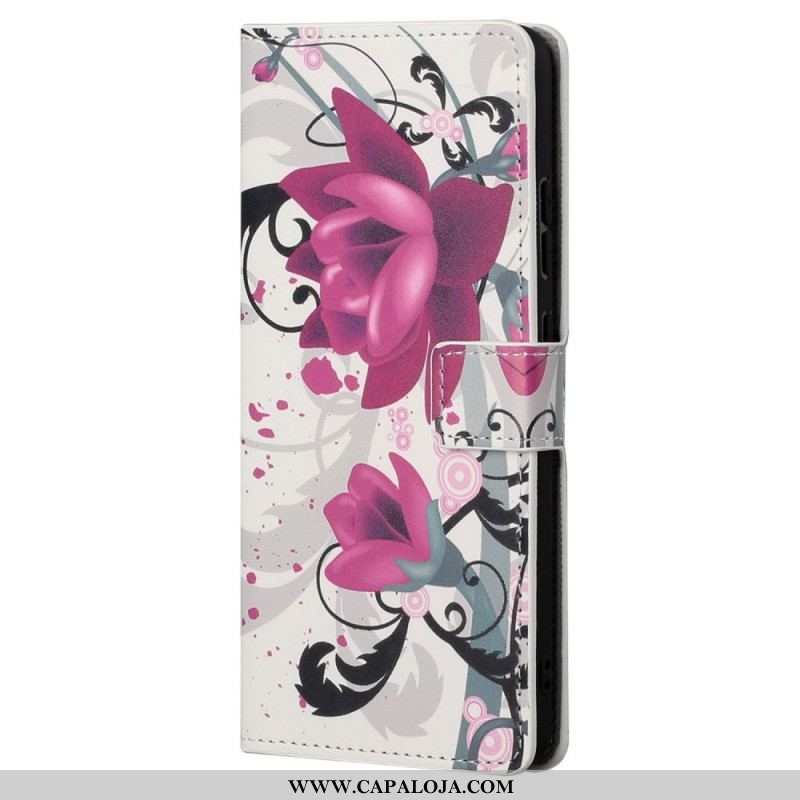 Capa De Couro Para Xiaomi Redmi Note 11 / 11S Flores Tropicais