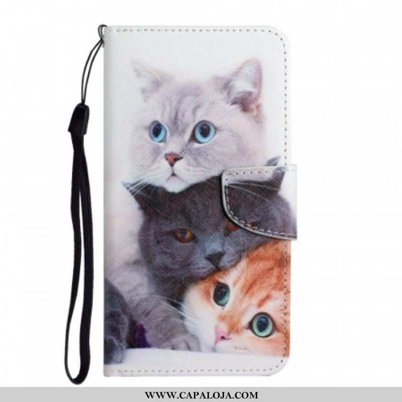 Capa De Couro Para Xiaomi Redmi Note 11 Pro Plus 5G Pilha De Lanyard Cats