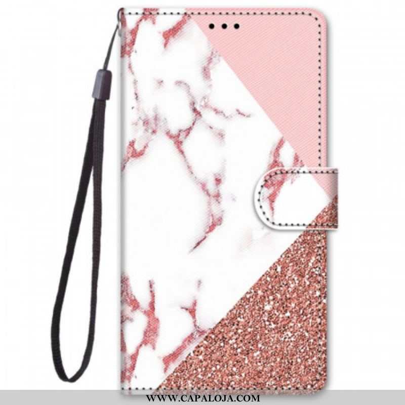 Capa De Couro Para Xiaomi Redmi Note 11 Pro Plus 5G Triângulo De Mármore E Glitter