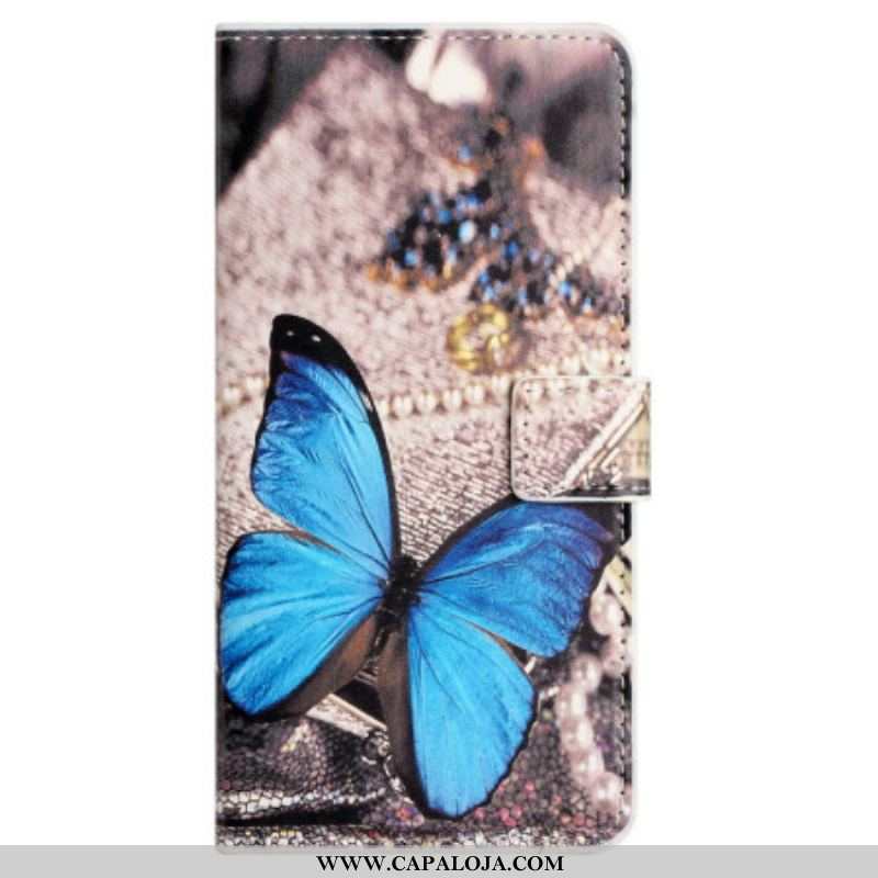 Capa De Couro Para Xiaomi Redmi Note 12 4G Borboleta Azul