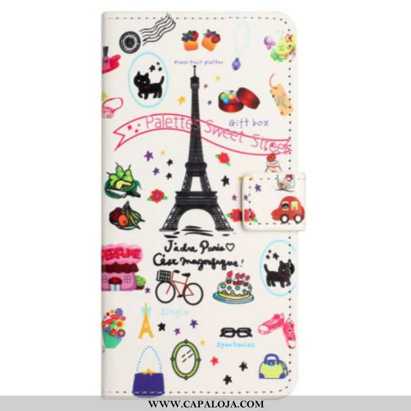 Capa De Couro Para Xiaomi Redmi Note 12 4G Eu Amo Paris