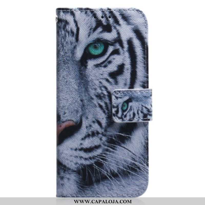 Capa De Couro Para Xiaomi Redmi Note 12 4G Tigre Branco