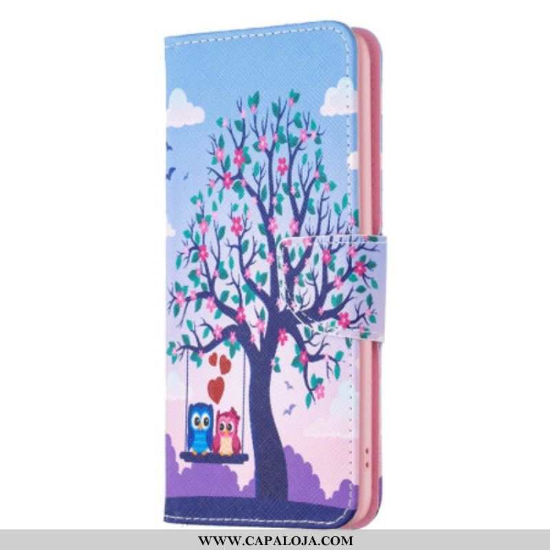 Capa De Couro Para Xiaomi Redmi Note 12 5G Corujas No Balanço