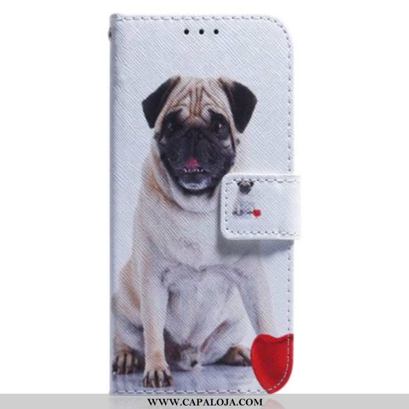 Capa De Couro Para Xiaomi Redmi Note 12 5G De Cordão Cão Pug Com Cordão