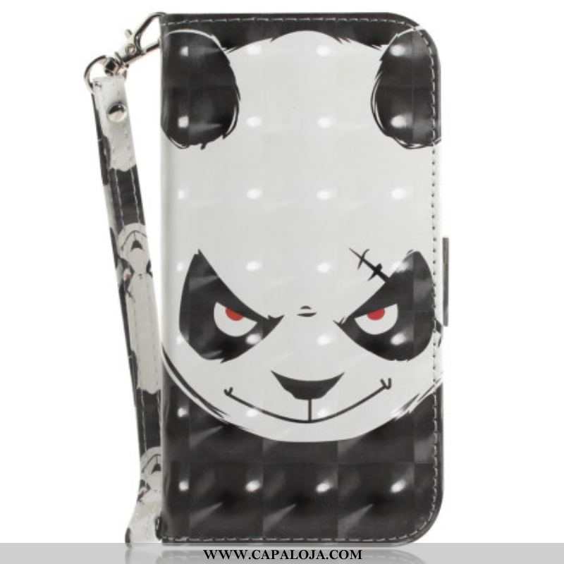 Capa De Couro Para Xiaomi Redmi Note 12 5G De Cordão Panda Irritado Com Cordão