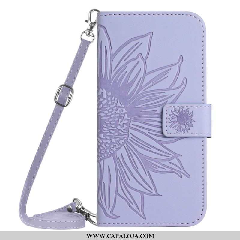 Capa De Couro Para Xiaomi Redmi Note 12 5G Flor Com Alça De Ombro