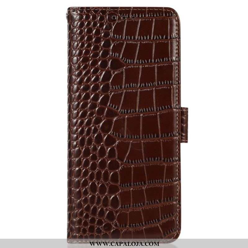 Capa De Couro Para Xiaomi Redmi Note 12 5G Rfid Estilo Crocodilo