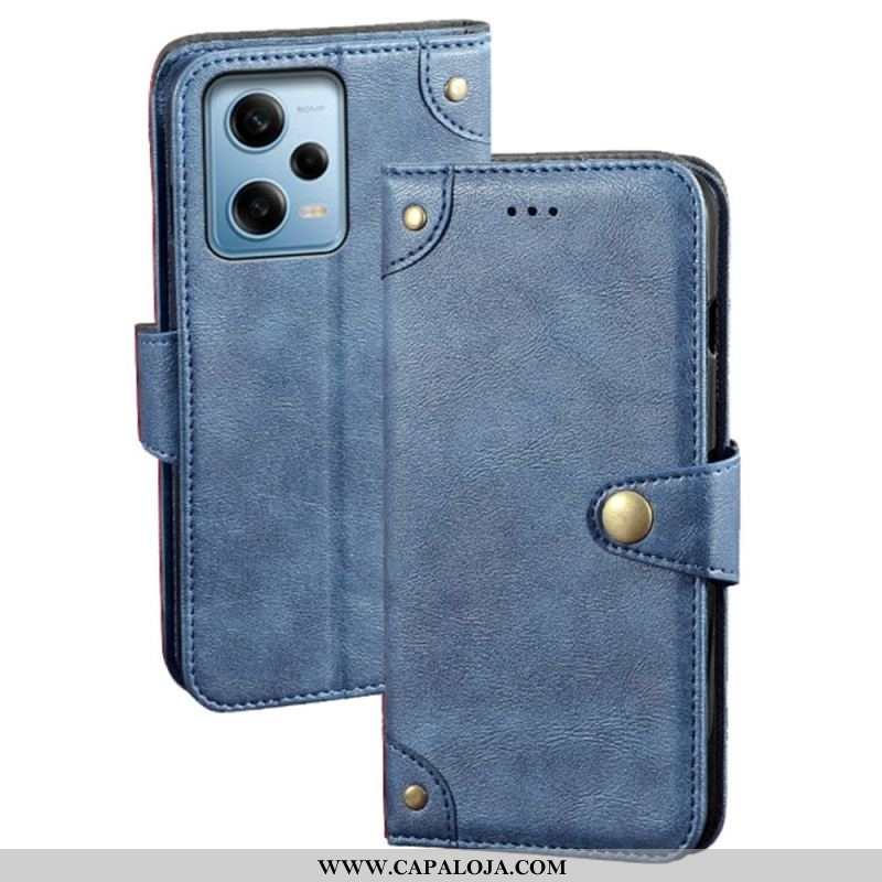 Capa De Couro Para Xiaomi Redmi Note 12 Pro Botão Magnético