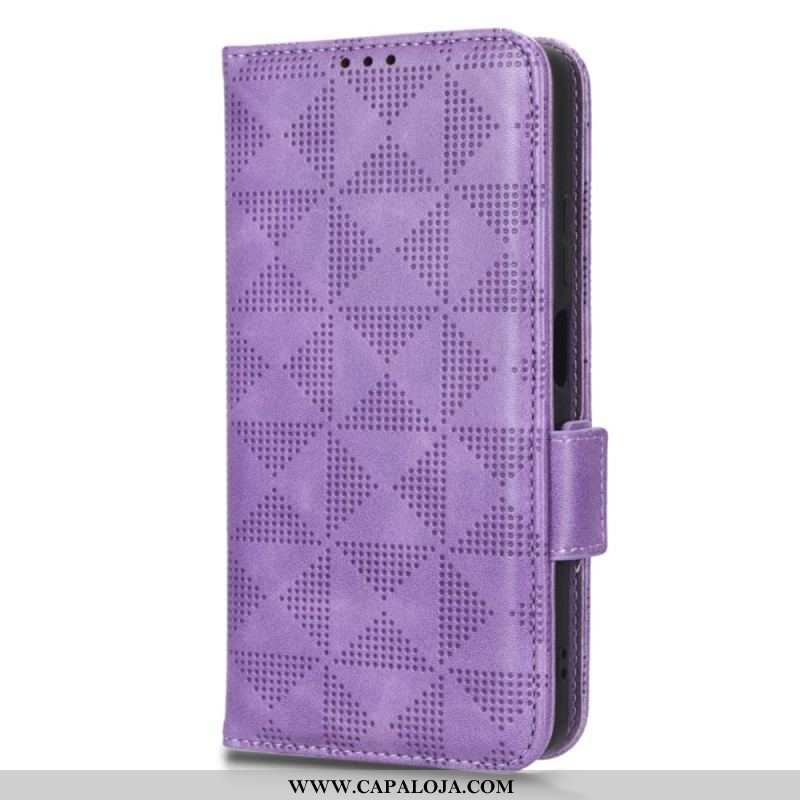 Capa De Couro Para Xiaomi Redmi Note 12 Pro Triângulos Com Cordão