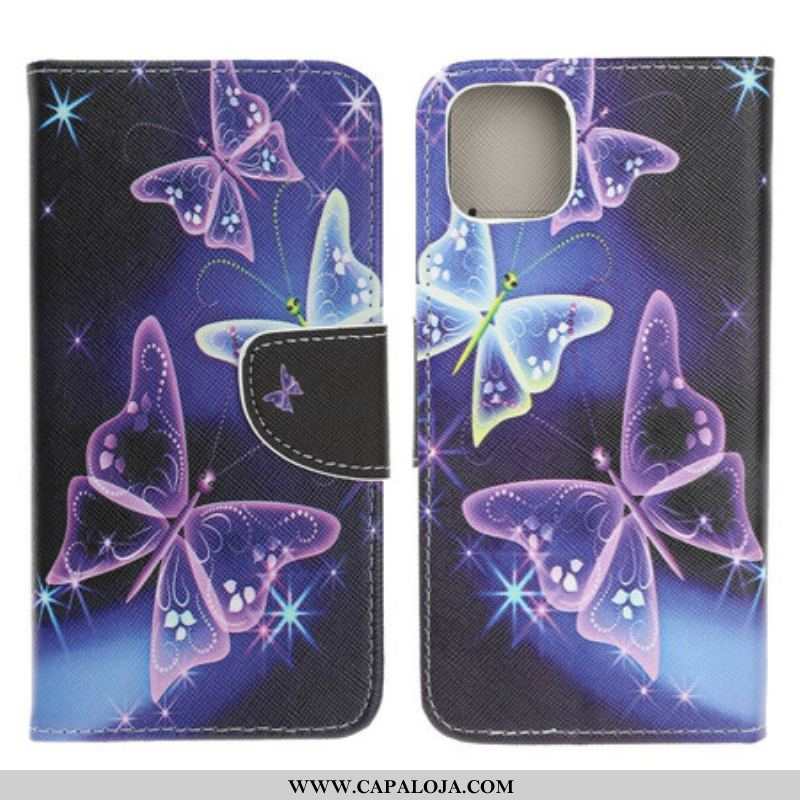 Capa De Couro Para iPhone 13 Mini Borboletas Modernas