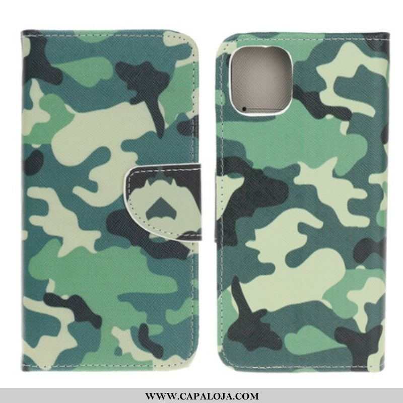 Capa De Couro Para iPhone 13 Mini Camuflagem Militar