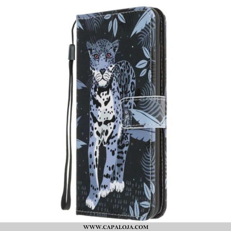 Capa De Couro Para iPhone 13 Mini De Cordão Leopardo Strappy