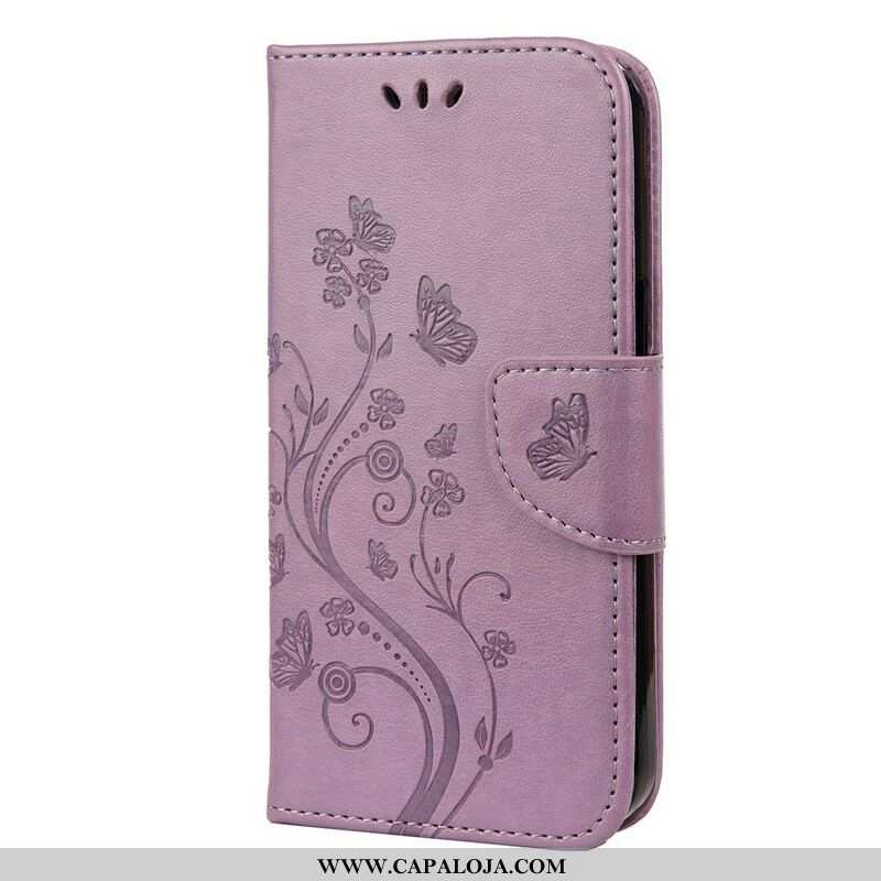 Capa De Couro Para iPhone 13 Mini De Cordão Strappy Floral