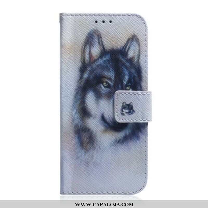 Capa De Couro Para iPhone 13 Mini Olhar Canino