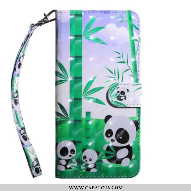 Capa De Couro Para iPhone 13 Mini Pandas Pontos De Luz