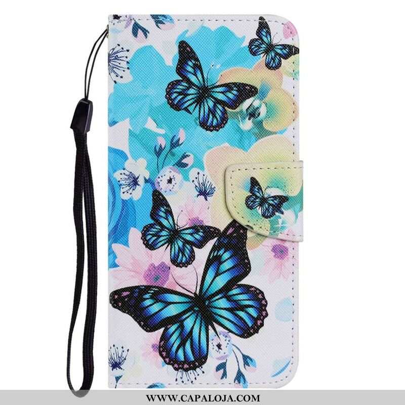 Capa De Couro Para iPhone 13 Pro Borboletas E Flores De Verão