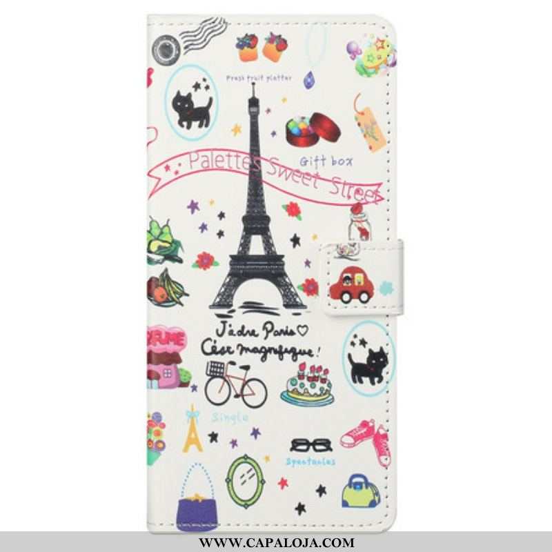 Capa De Couro Para iPhone 13 Pro Max Eu Amo Paris