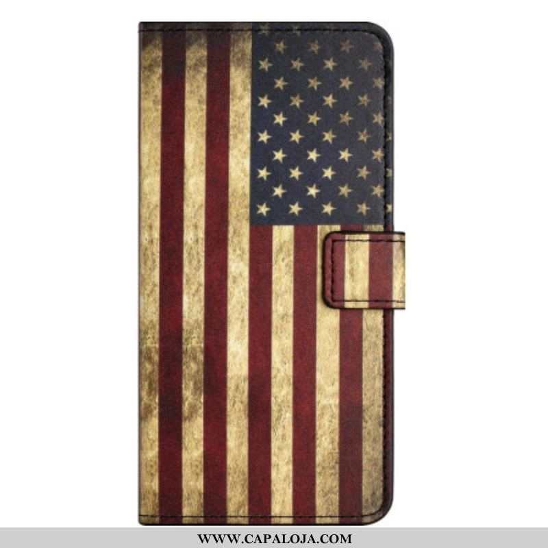 Capa De Couro Para iPhone 14 Bandeira Americana Vintage