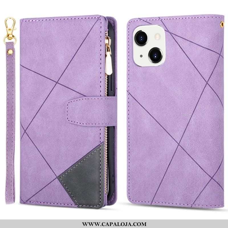 Capa De Couro Para iPhone 14 De Cordão Geometria Da Cinta