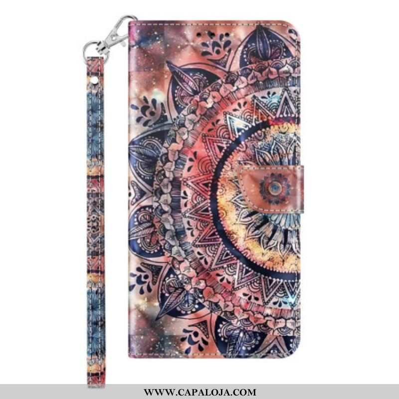 Capa De Couro Para iPhone 14 De Cordão Mandala Colorida Profissional Com Tiras