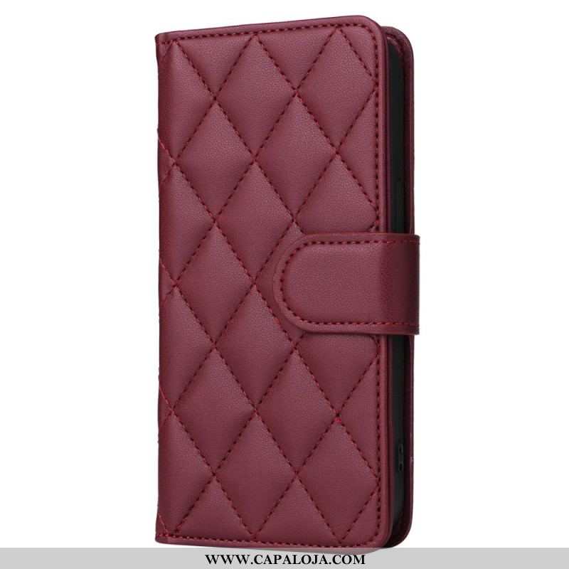 Capa De Couro Para iPhone 14 Estilo Acolchoado