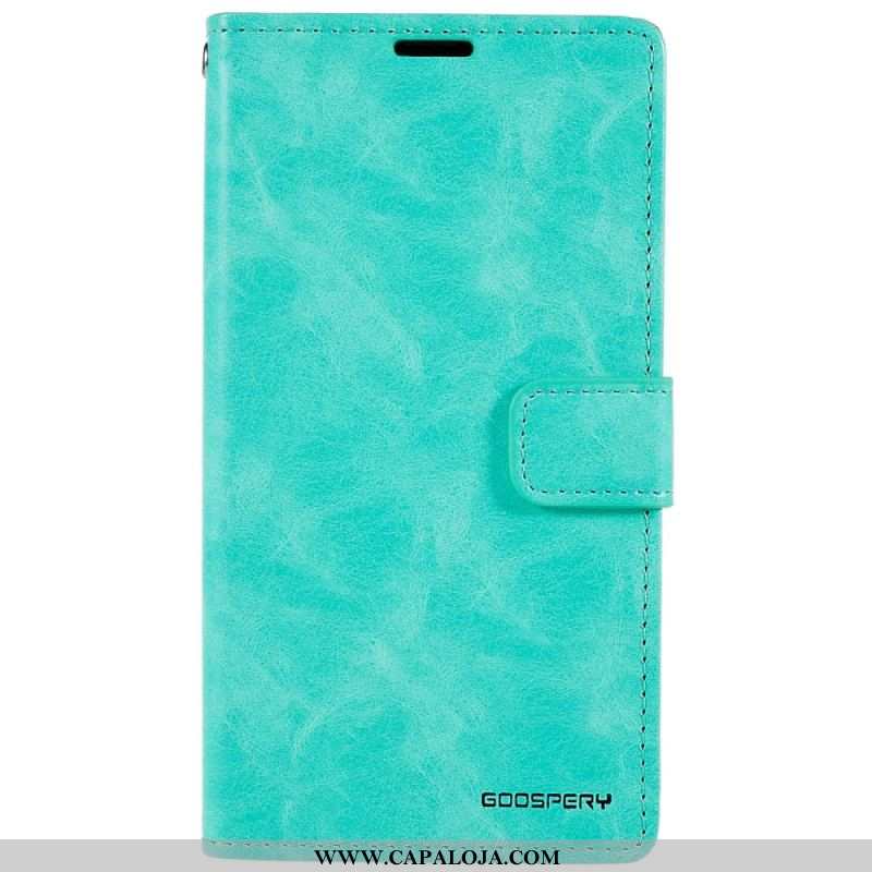 Capa De Couro Para iPhone 14 Lua Azul Mercúrio Goospery