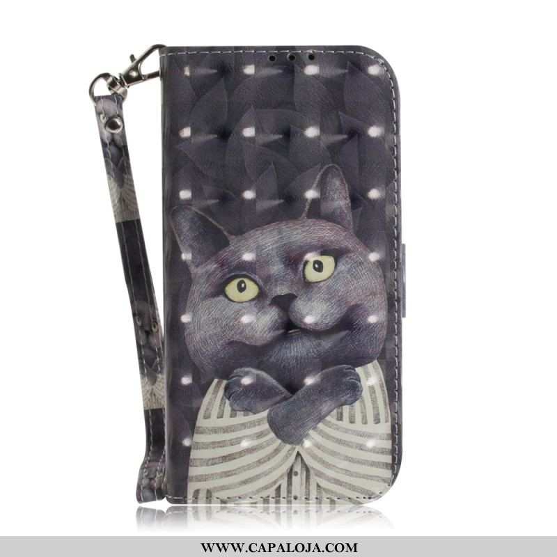 Capa De Couro Para iPhone 14 Plus De Cordão Gatos Tangas